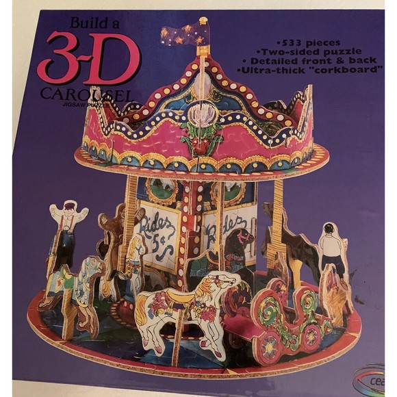 3D Carousel Puzzle 533 Pcs Two sided Corkboard 10x10x10 Ceaco 1026 VTG 1994  NEW - Picture 6 of 13